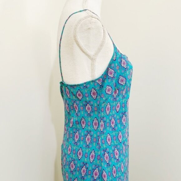 Ann Taylor Strappy Blue & Pink Silk Midi Slip Dress Y2K Size 10 - Picture 3 of 6